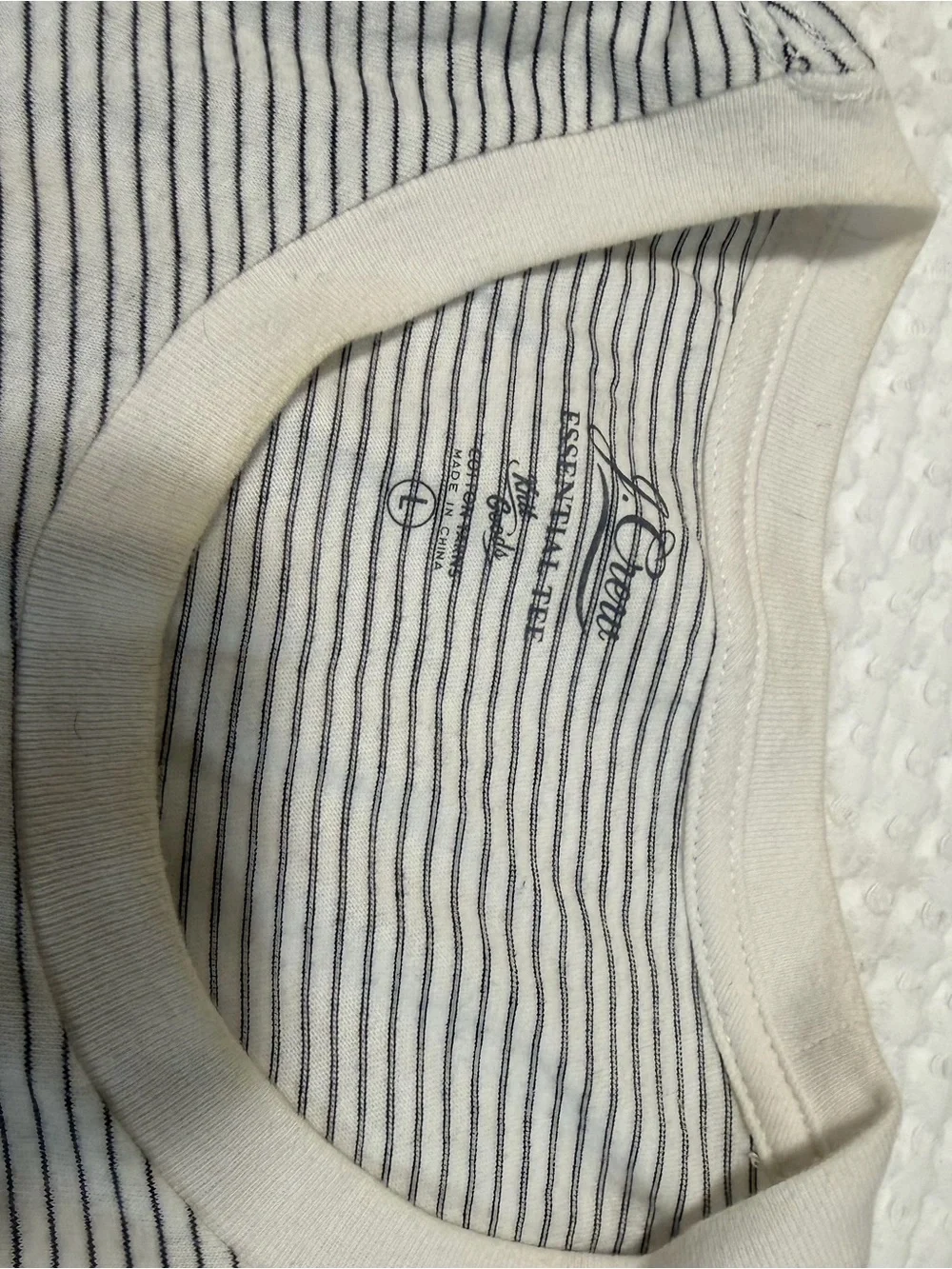 J. Crew Men's Thin Navy and White Stripe Short Sleeve Tee